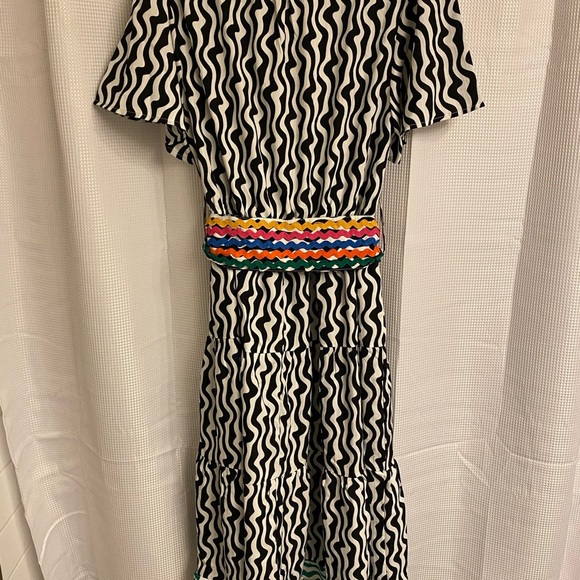 VOY BLACK/WHITE DRESS WITH RIC-RAC BELT - SIZE L - NWT - Picture 3 of 10